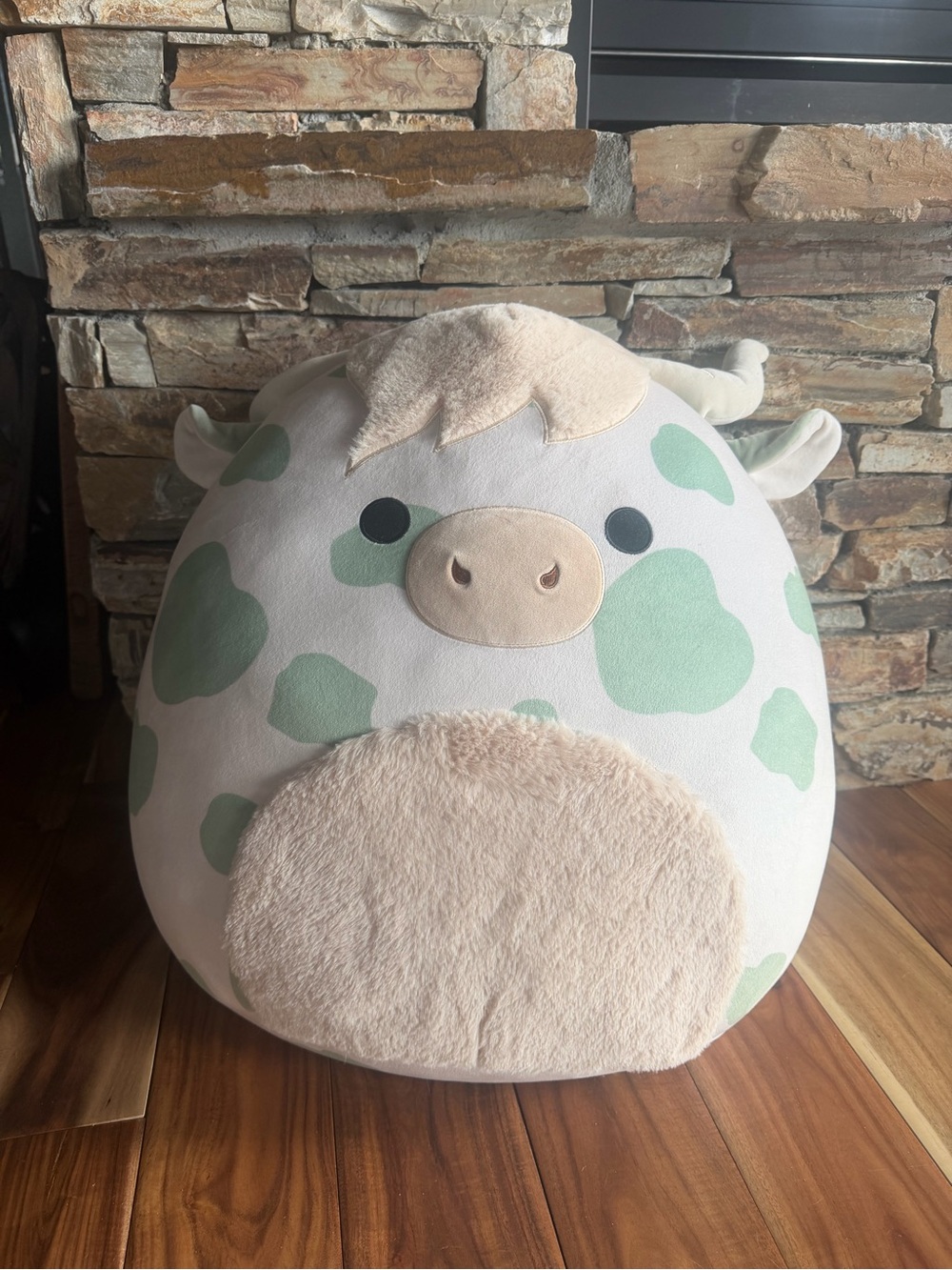 Squishmallows Cream Plush Cow with Mint Green Spots